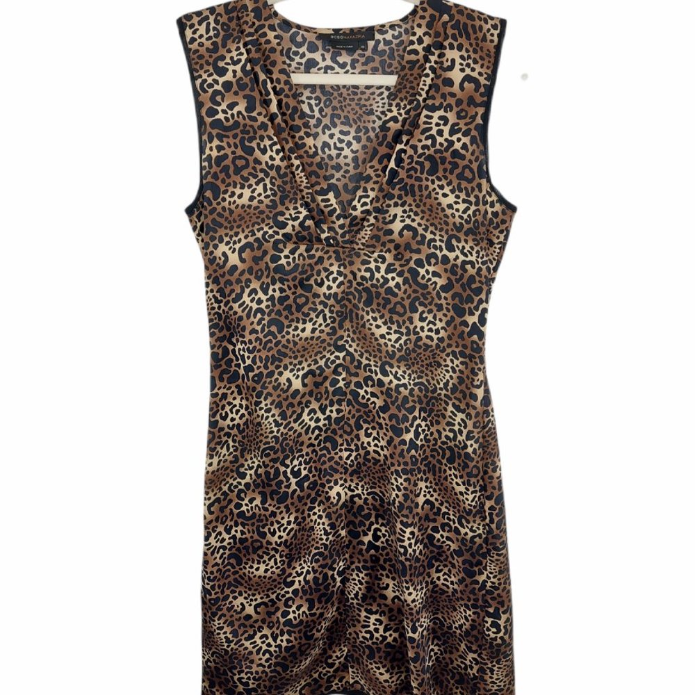 BCBGMAXAZRIA Silk Animal Leopard Print Dress Sleeveless Women's Size XS